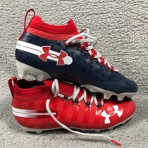 Under Armour Icon Stars Striped Red White Blue Mid Top Football Cleat Mens 9.5